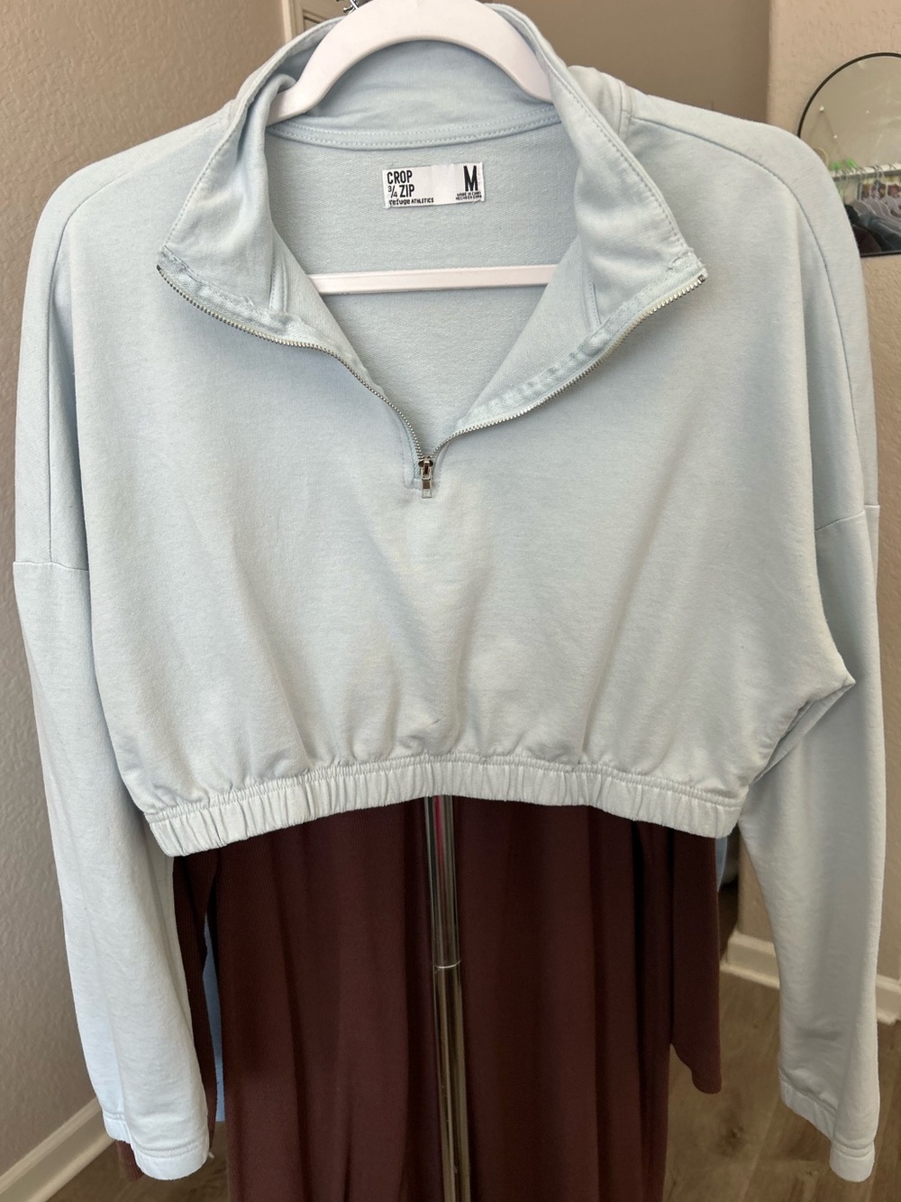 Cropped Half-Zip Turtleneck Sweater - Light Blue